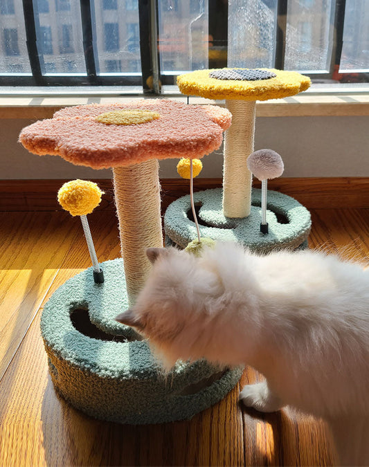 Cat Toy - Sisal Rope Scratch Board Climbing Tower - Pink / Yellow - 25x25x35.5cm