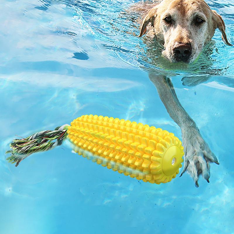 Dog Chew Toy - TPR Squeaky Corn Stick Rope - Yellow