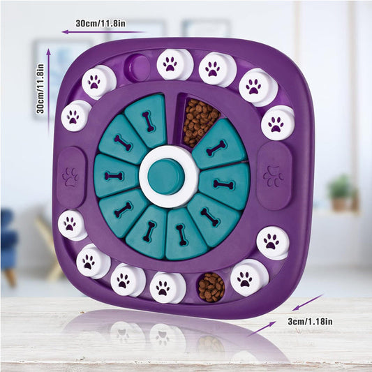 Dog Toy - Interactive 24-Hole Treat Puzzle Enrichment Feeder - Purple