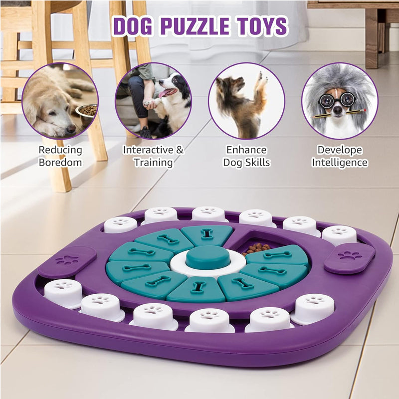 Dog Toy - Interactive 24-Hole Treat Puzzle Enrichment Feeder - Purple