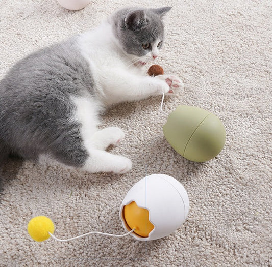 Cat Toy - ABS Cotton Ball Interactive Knot Toy - Green / Pink / White - 7x7x9cm