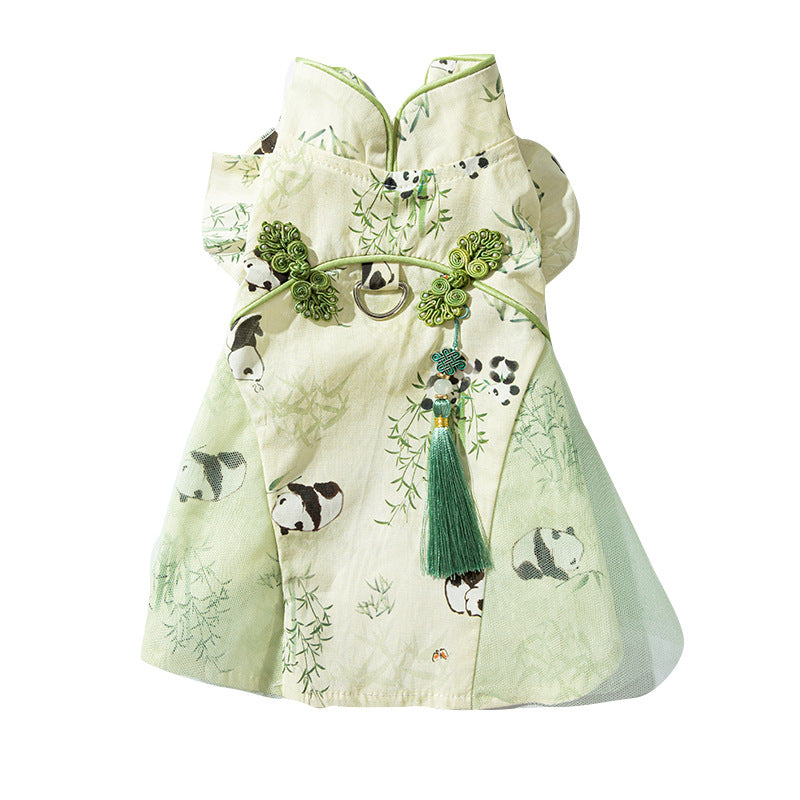 Cat Dress - Chinese Style Panda Woven Fabric - National Style Tassel - XS to XL