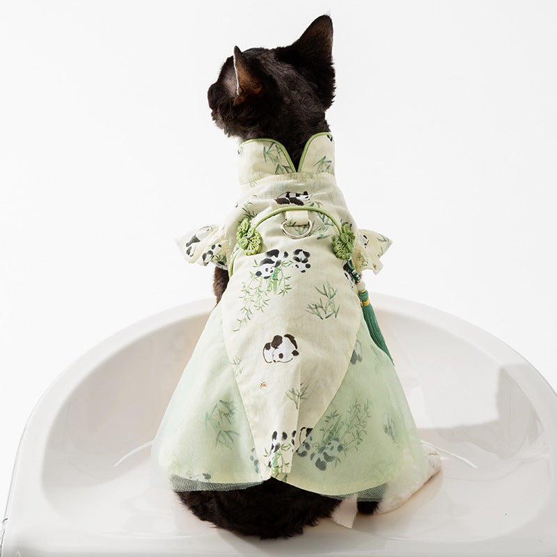 Cat Dress - Chinese Style Panda Woven Fabric - National Style Tassel - XS to XL