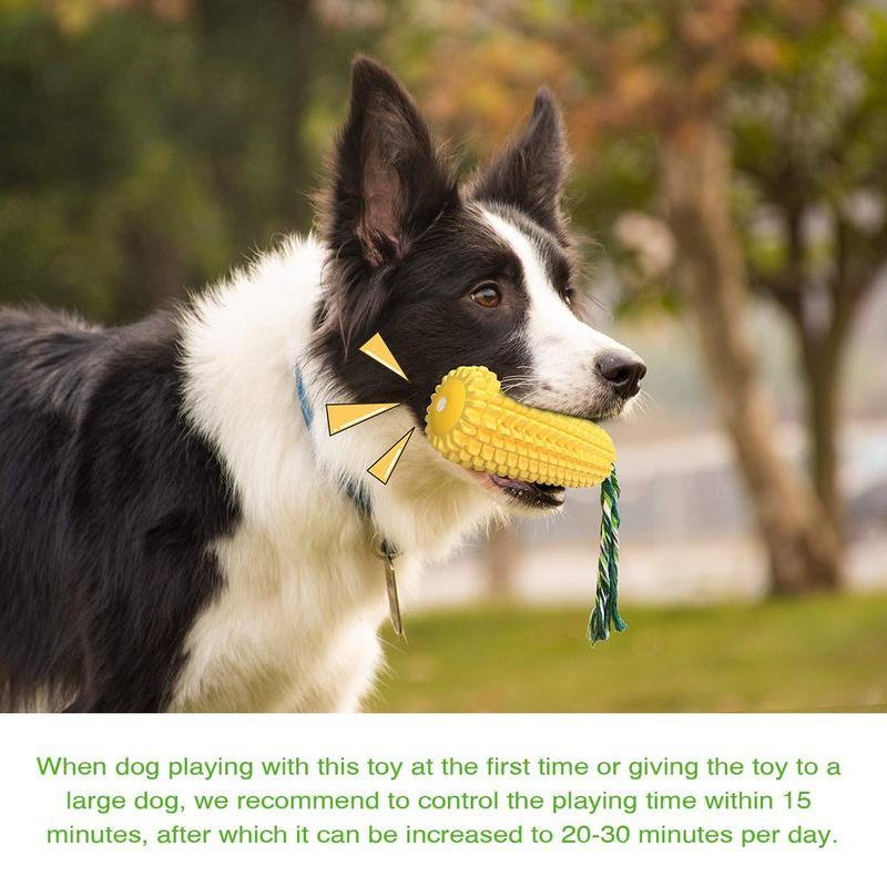 Dog Chew Toy - TPR Squeaky Corn Stick Rope - Yellow