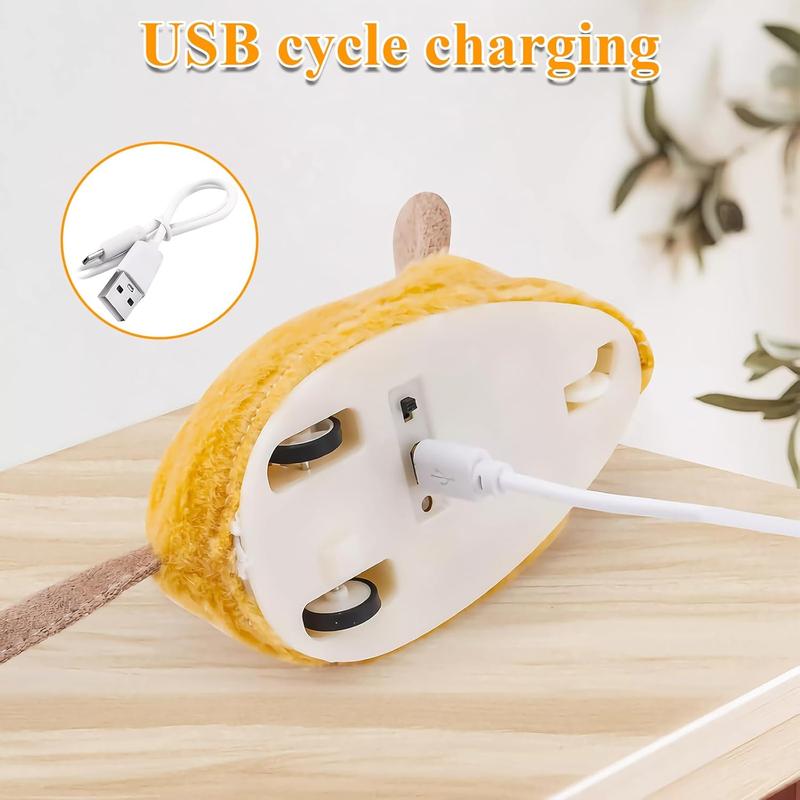 Cat Toy - USB Rechargeable LED Mouse with Feather Tail & Chirping Sound - Yellow