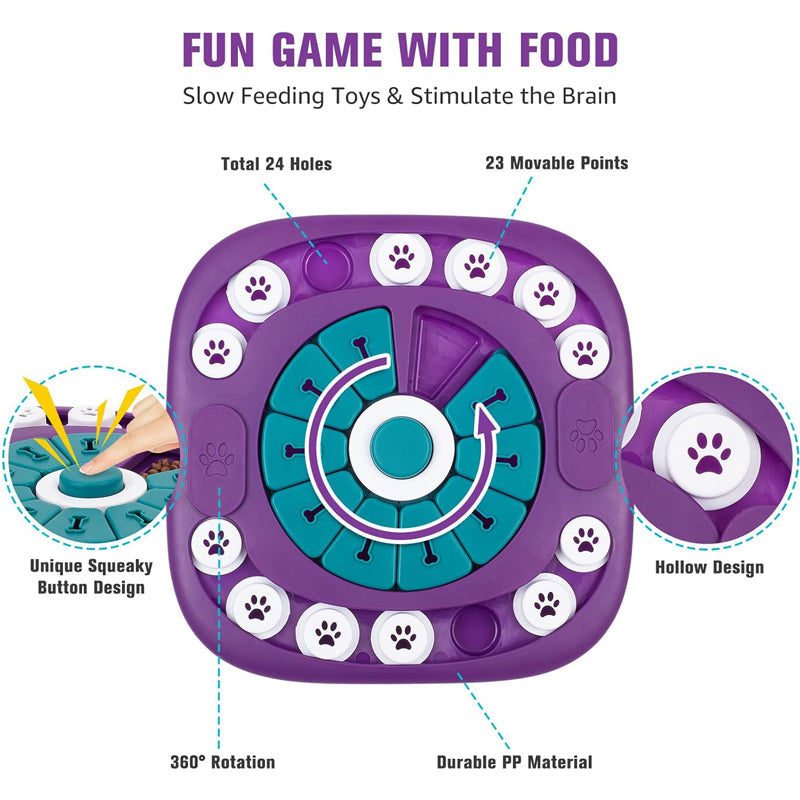 Dog Toy - Interactive 24-Hole Treat Puzzle Enrichment Feeder - Purple
