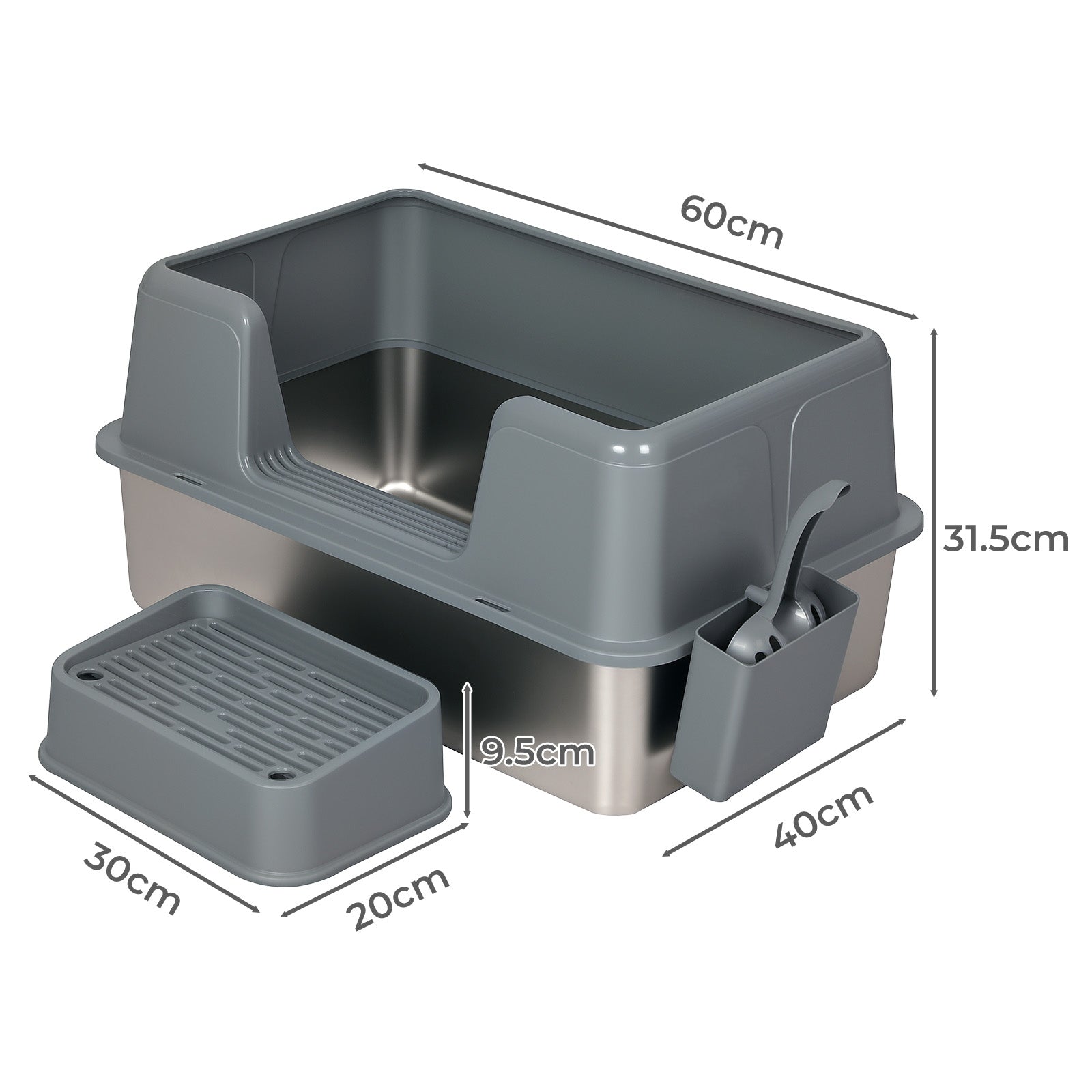 Stainless Steel High Sided Side Entry Cat Litter Tray