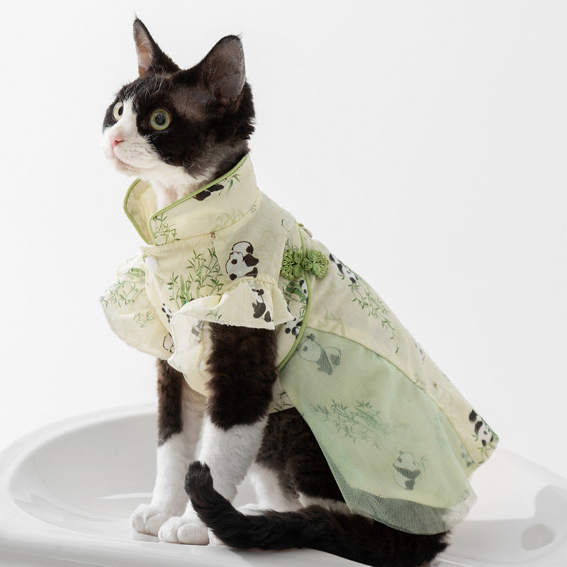 Cat Dress - Chinese Style Panda Woven Fabric - National Style Tassel - XS to XL