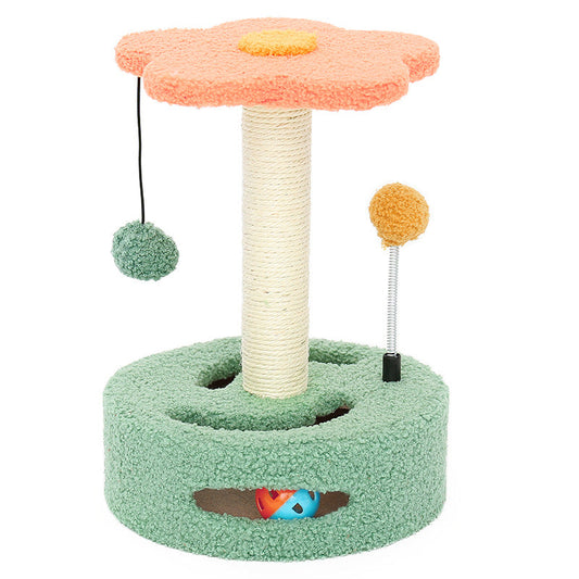 Cat Toy - Sisal Rope Scratch Board Climbing Tower - Pink / Yellow - 25x25x35.5cm