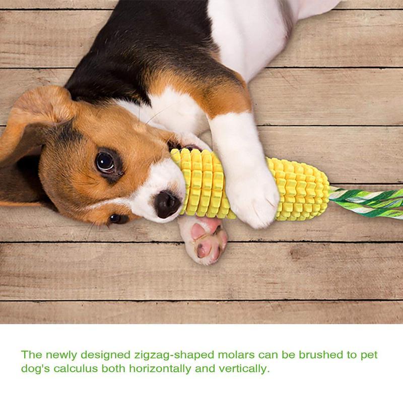 Dog Chew Toy - TPR Squeaky Corn Stick Rope - Yellow