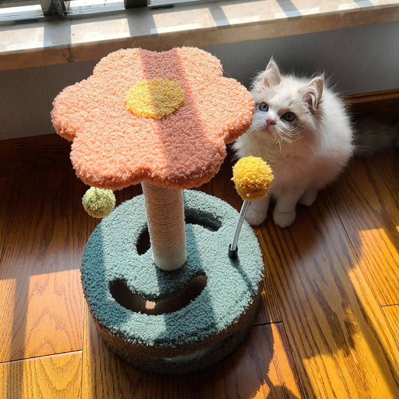 Cat Toy - Sisal Rope Scratch Board Climbing Tower - Pink / Yellow - 25x25x35.5cm