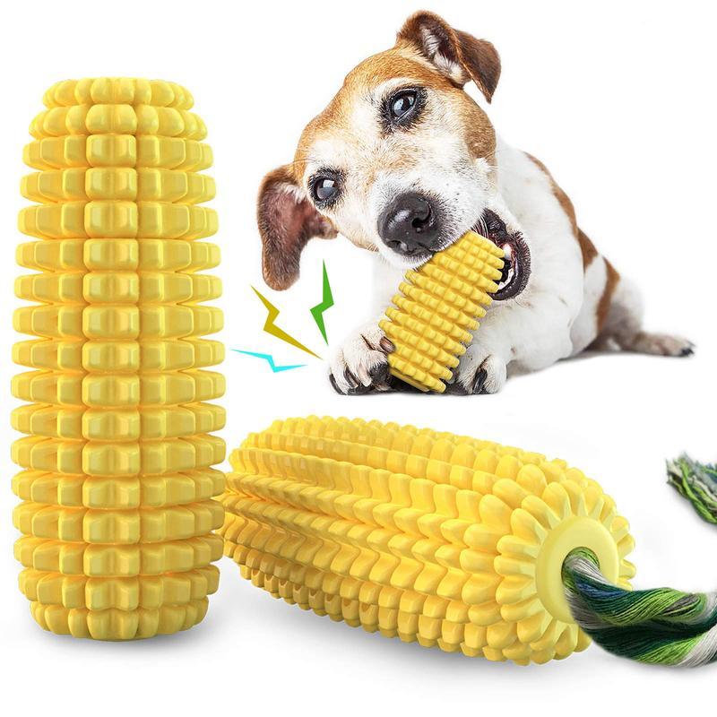 Dog Chew Toy - TPR Squeaky Corn Stick Rope - Yellow