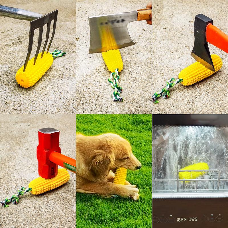 Dog Chew Toy - TPR Squeaky Corn Stick Rope - Yellow