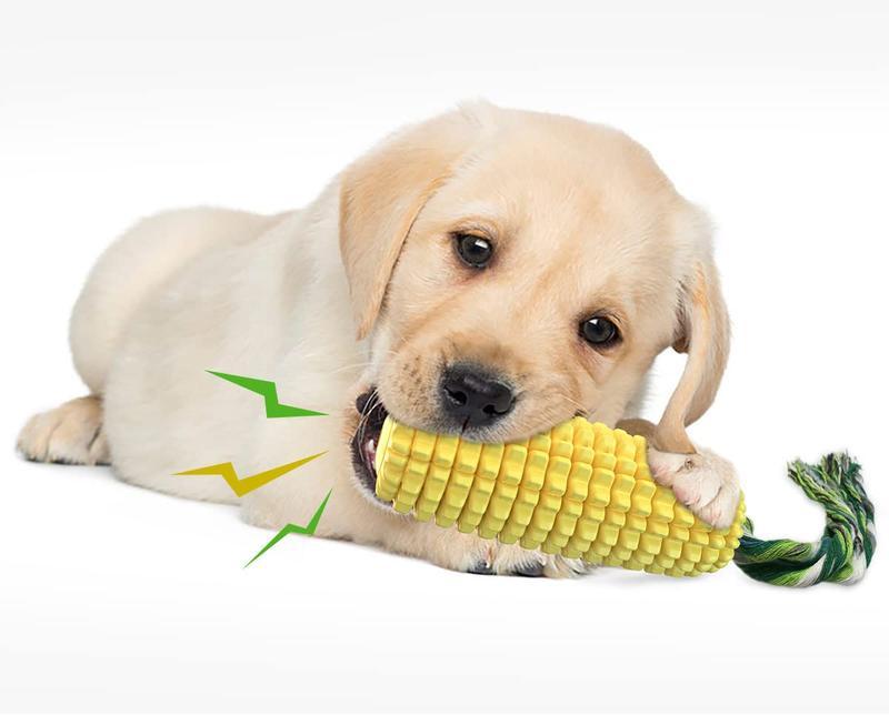 Dog Chew Toy - TPR Squeaky Corn Stick Rope - Yellow