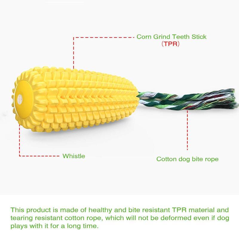 Dog Chew Toy - TPR Squeaky Corn Stick Rope - Yellow